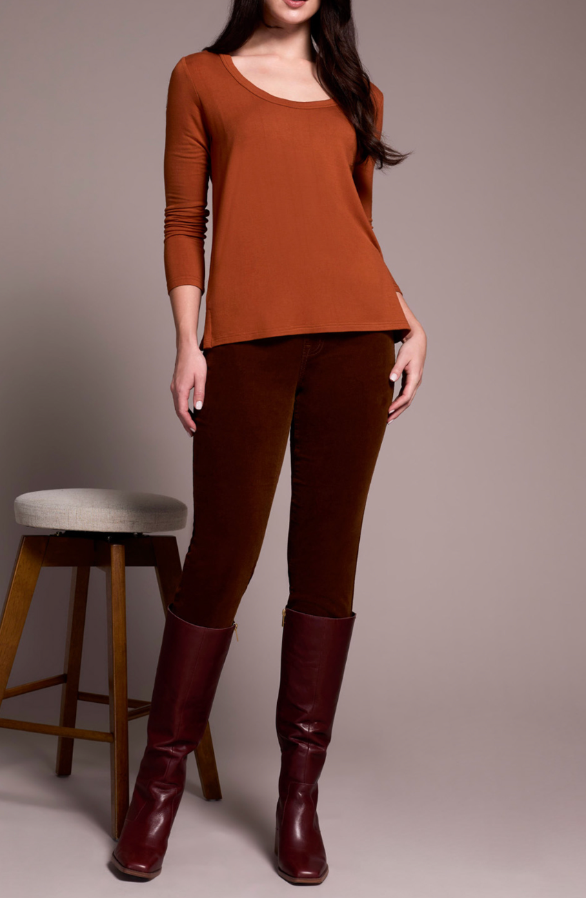 Scoop Neck Knit Top with Side Slits