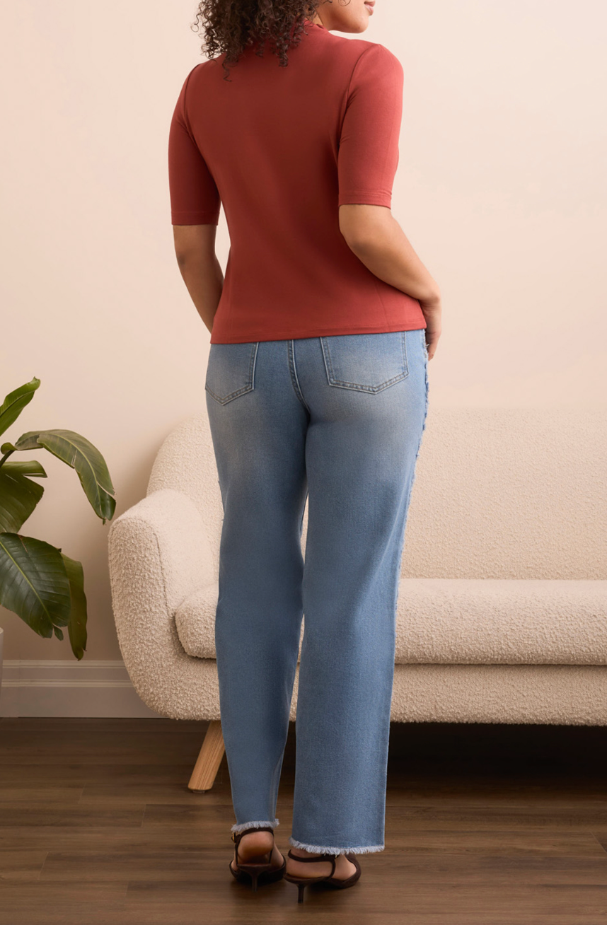 Funnel Neck, Elbow Sleeve Knit Top