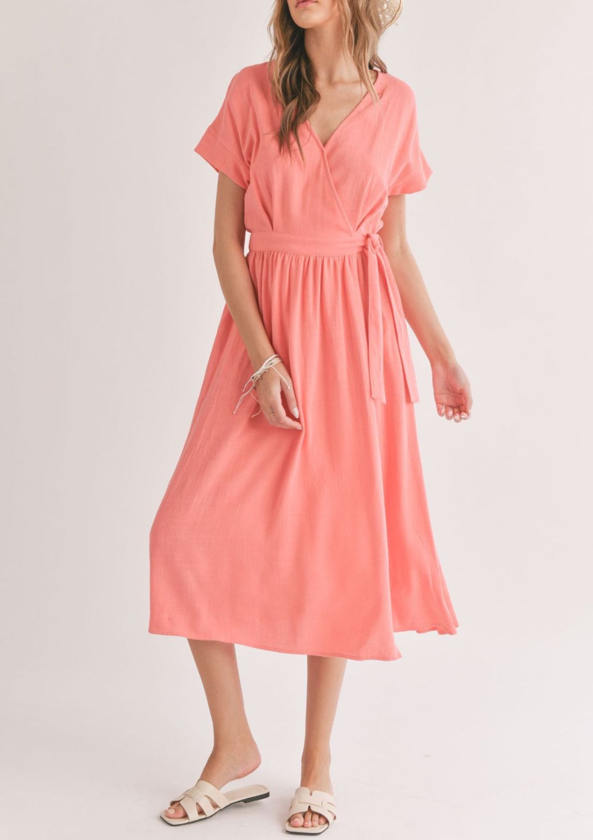 Botanical Wrap Midi Dress - Coral - RubyJane & Valleygirl