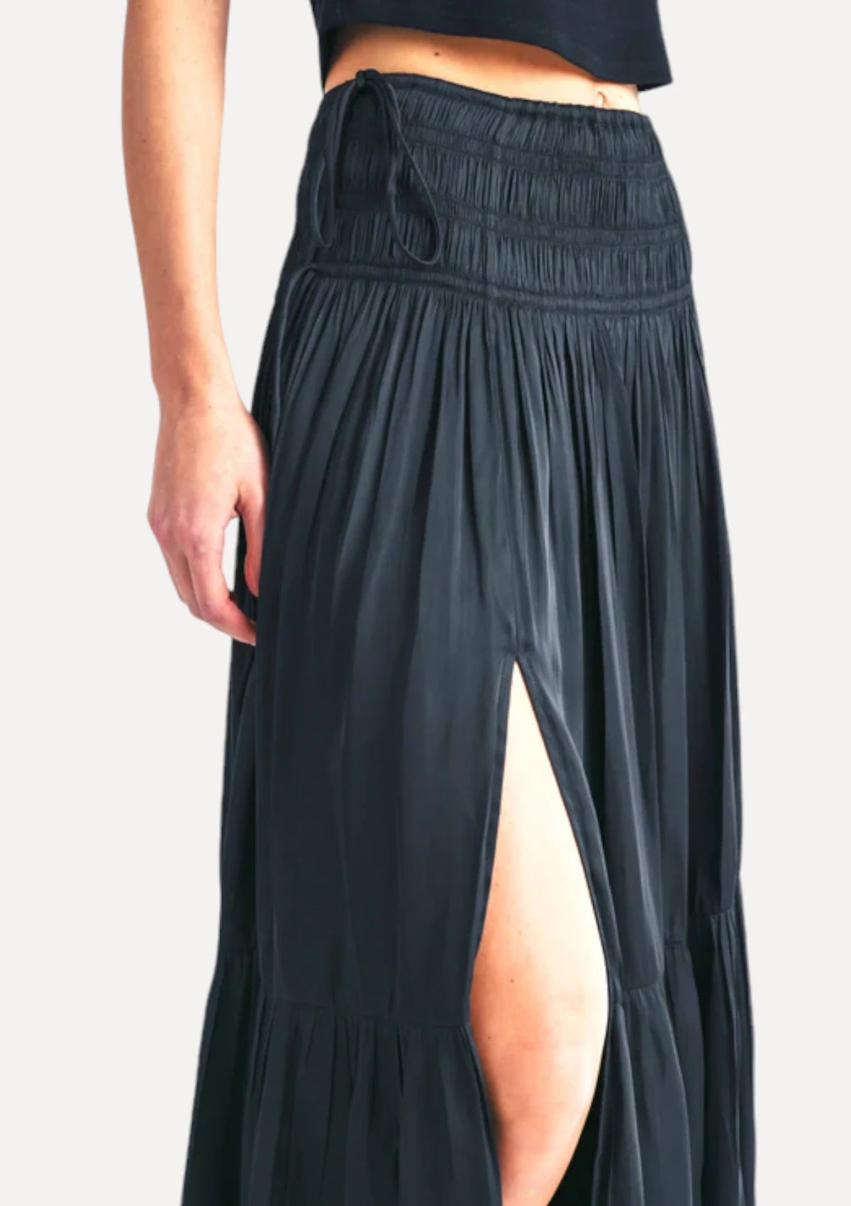 Brooklynn Smocked Waist Maxi Skirt Black