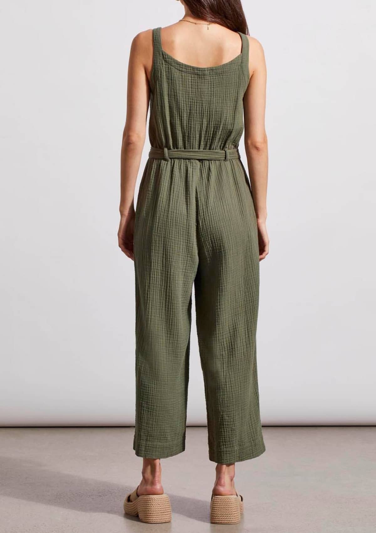 Button Front Jumpsuit with Sash and Pockets - Fern -Tribal- Ruby Jane-