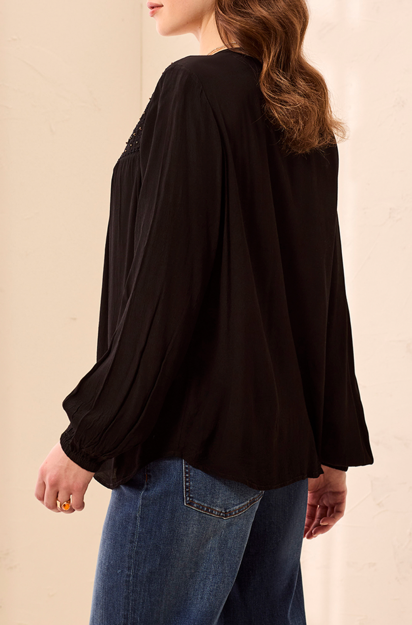 Blouse with Embroidered Yoke and Beads