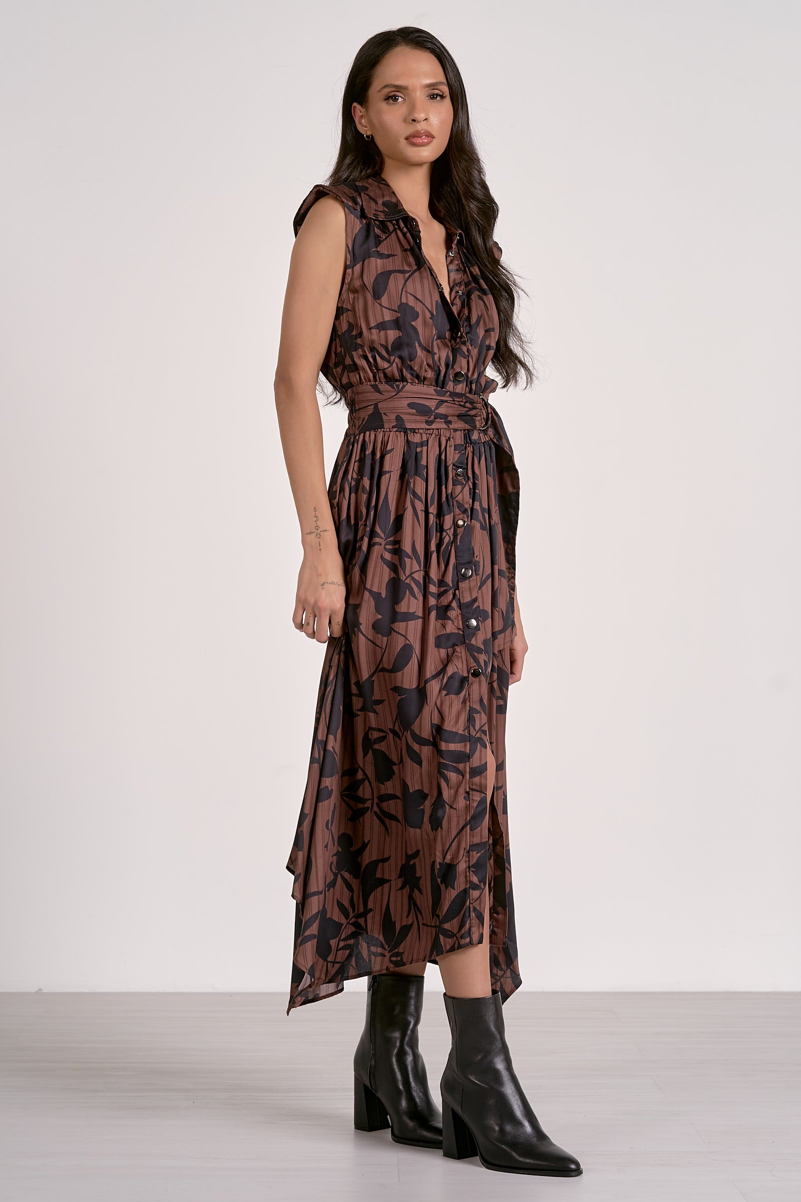 Belted Sleeveless Midi Dress