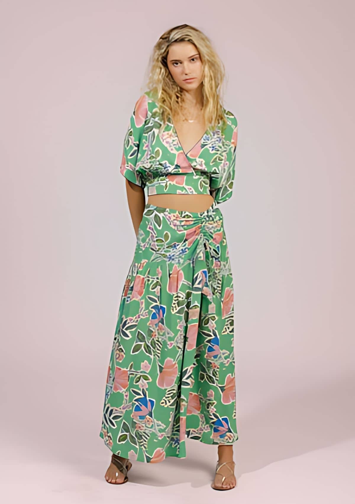 clothing-Fashion-Green skirt with florals-Ruby Jane.