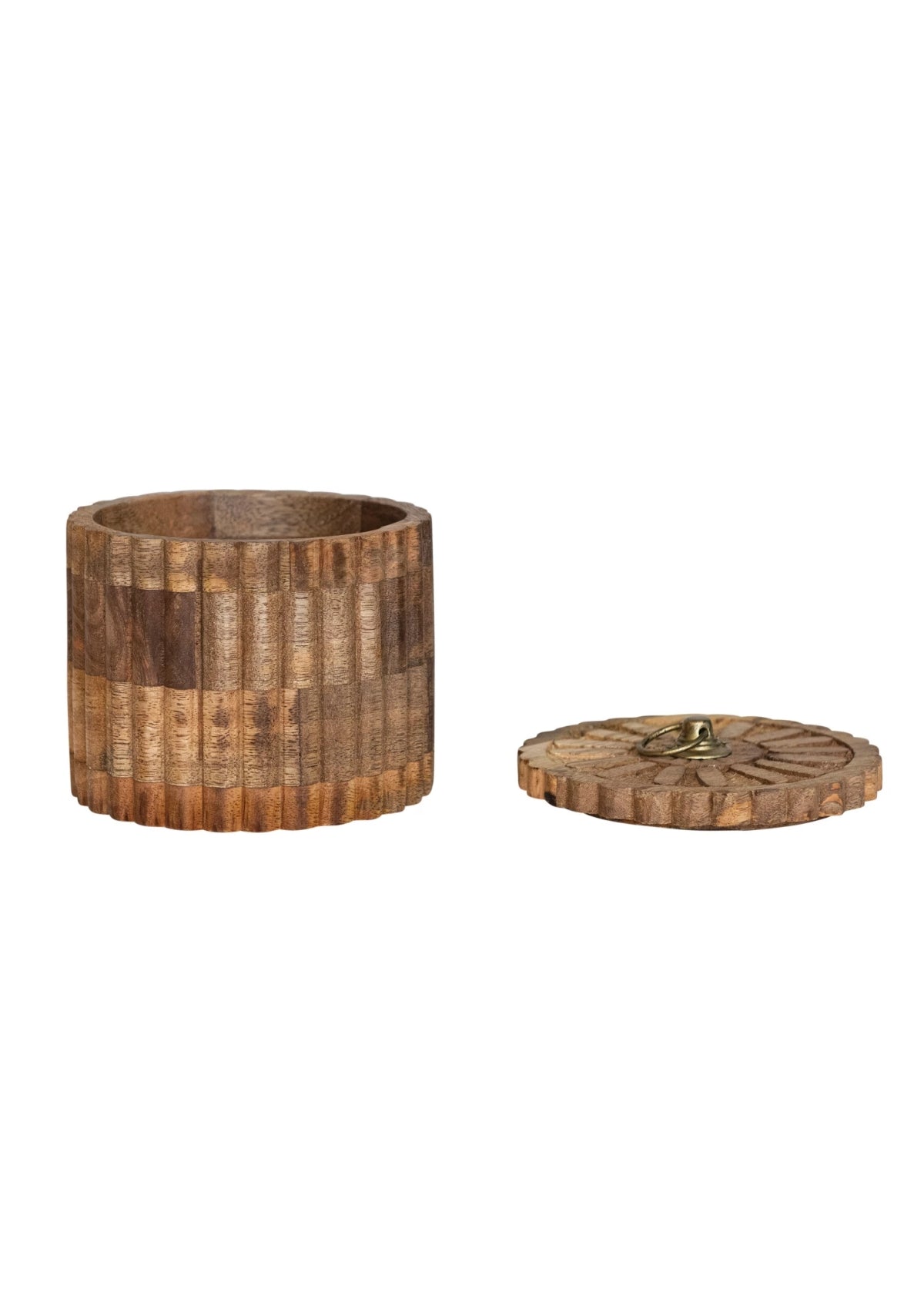 Carved Mango Wood Pleated Box w/ Lid & Metal Pull -Creative Co-op- Ruby Jane-