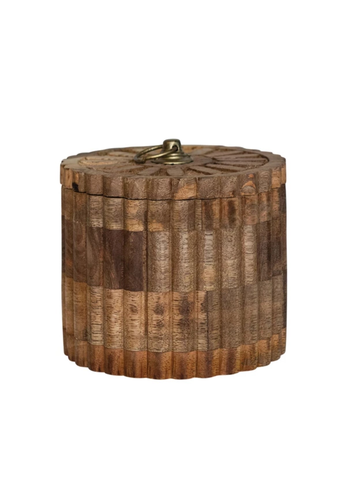 Carved Mango Wood Pleated Box w/ Lid & Metal Pull -Creative Co-op- Ruby Jane-
