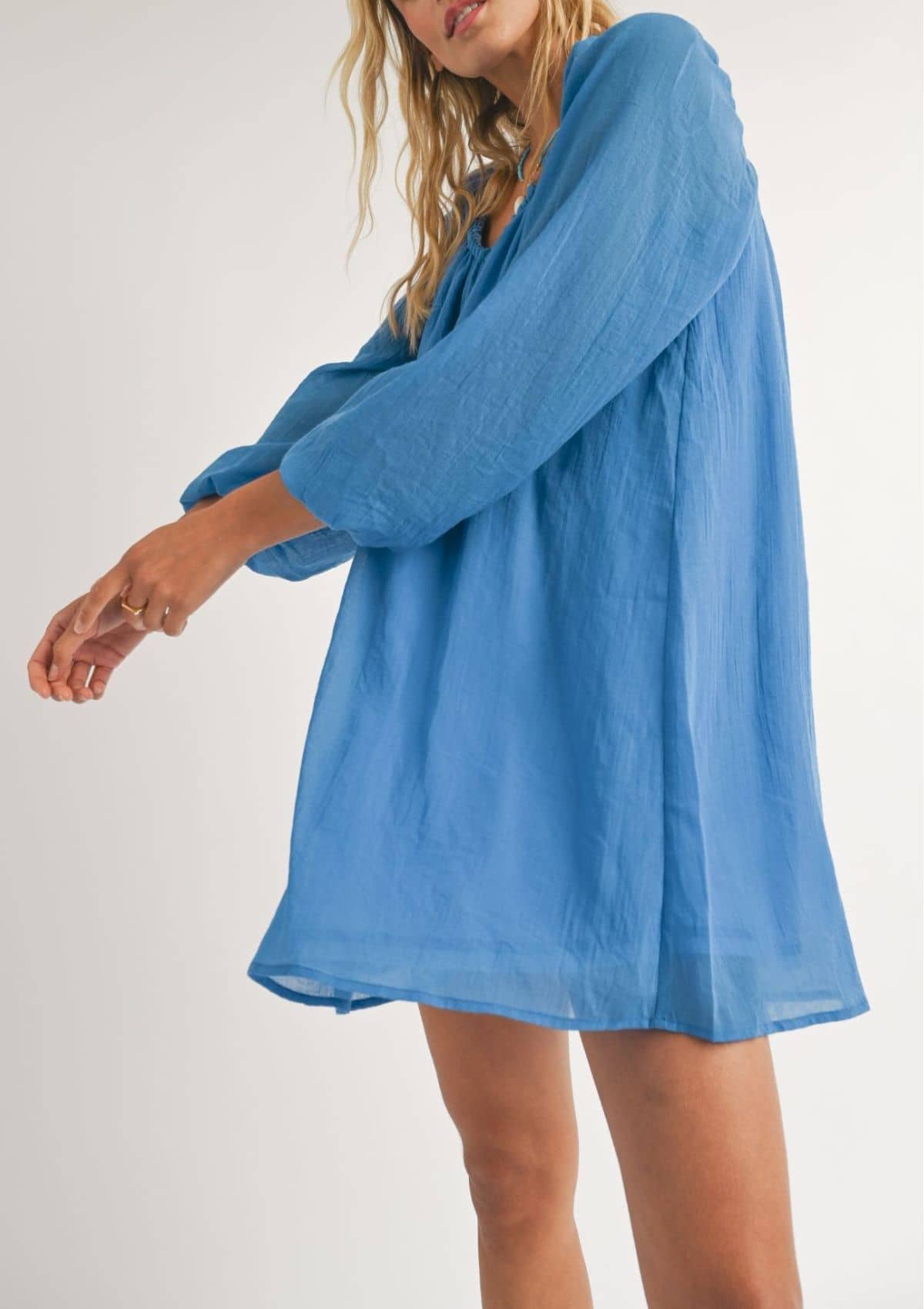 Breezy long sleeve, hot mini dress blue