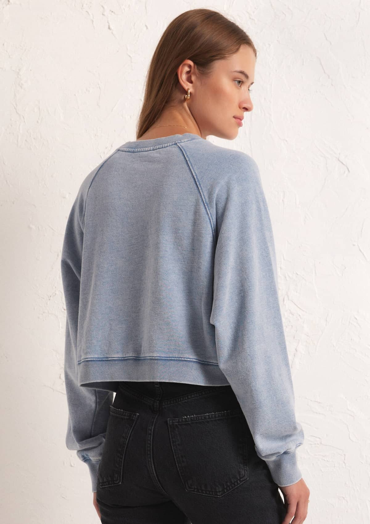 Crop Out Knit Denim Women's Sweatshirt -Z SUPPLY- Ruby Jane-
