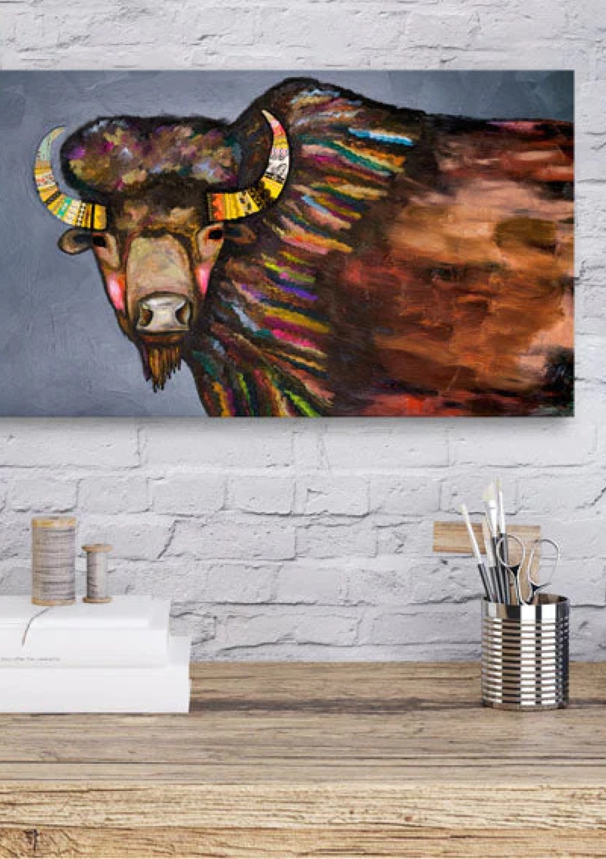 Crowned Bison Canvas Wall Art -GreenBox Art- Ruby Jane-