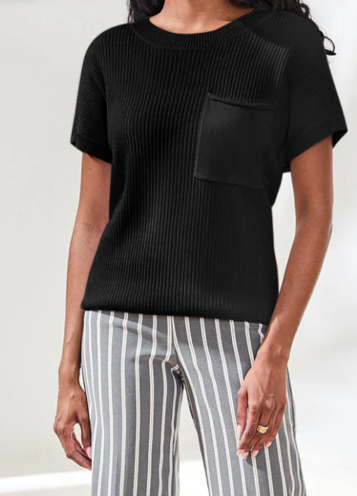 Short Dolman Sleeve Sweater with Pocket - Black