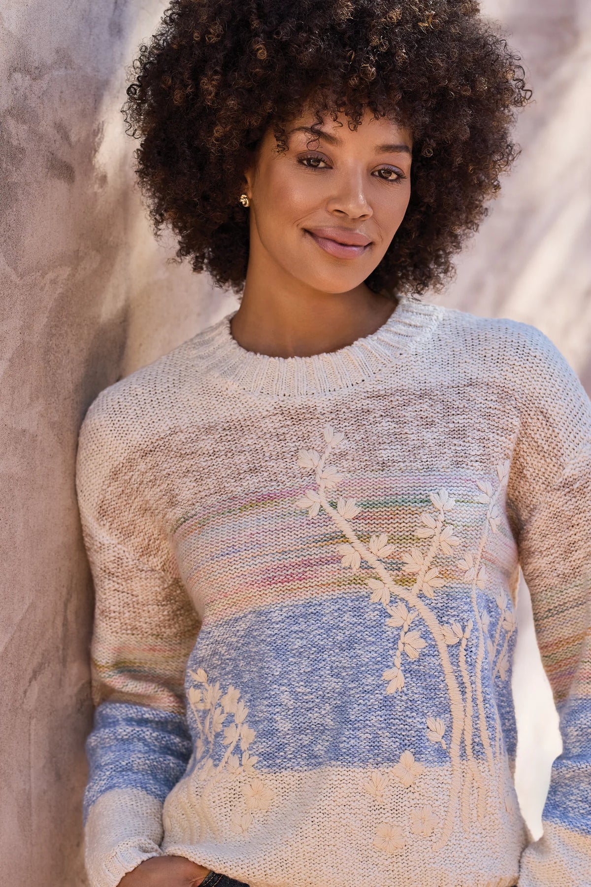 Embroidered Crew Neck Sweater
