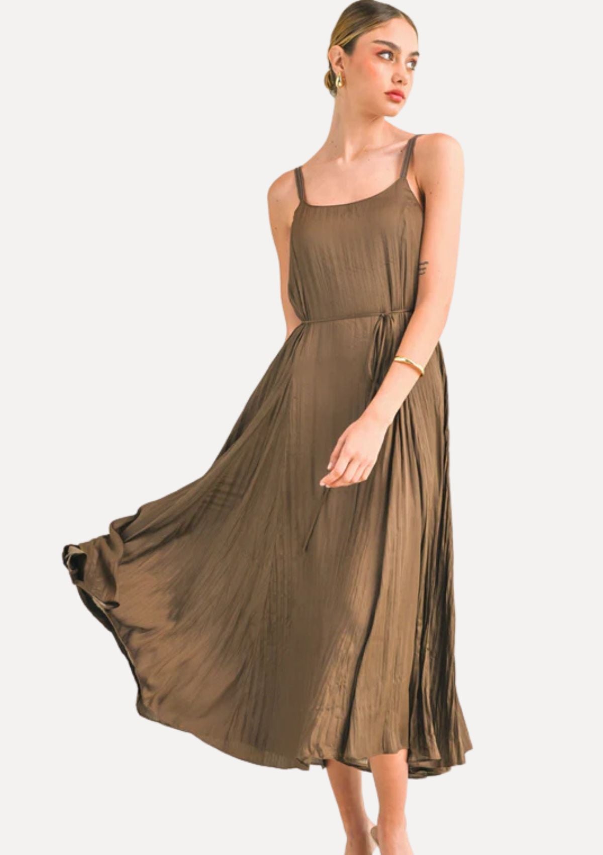 Amoura Pleated Sleeveless Maxi Dress - Espresso