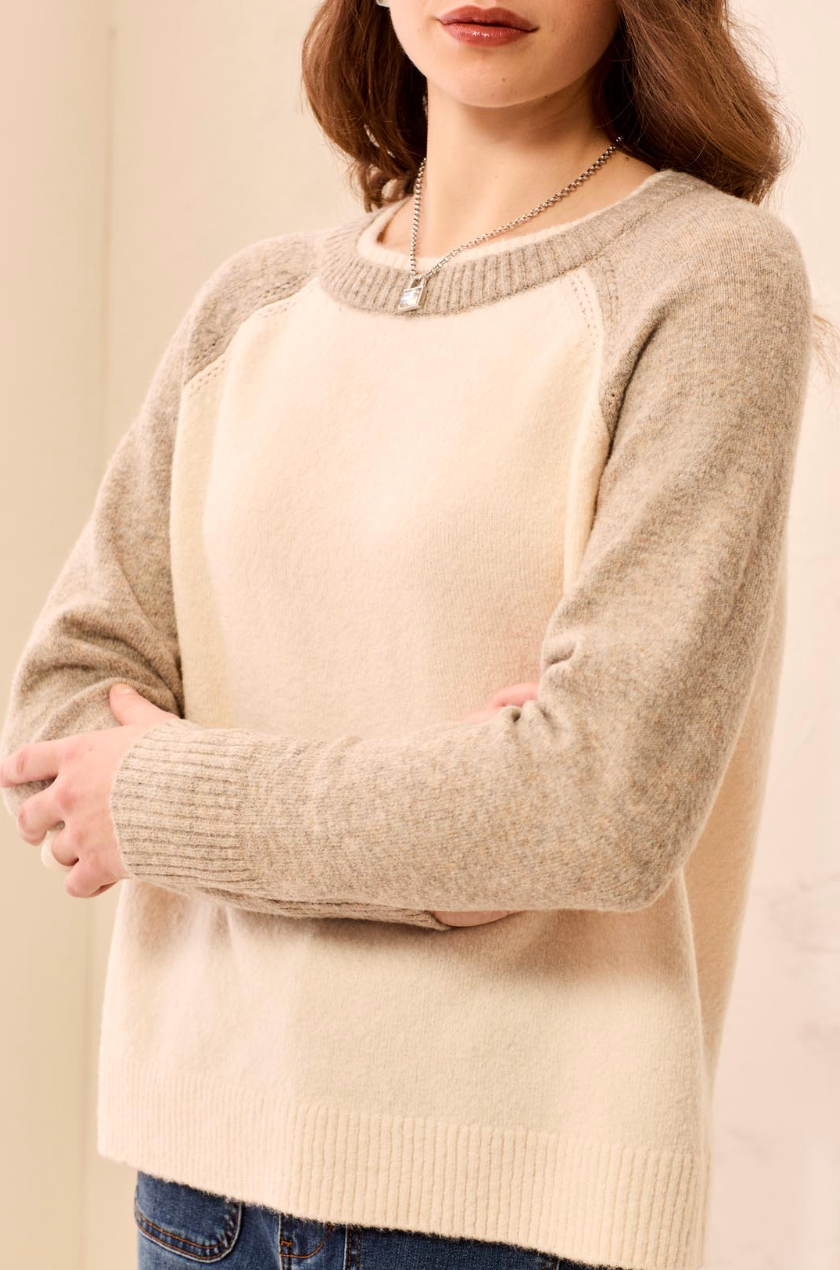 Long Sleeve Crew Neck Colorblock Sweater