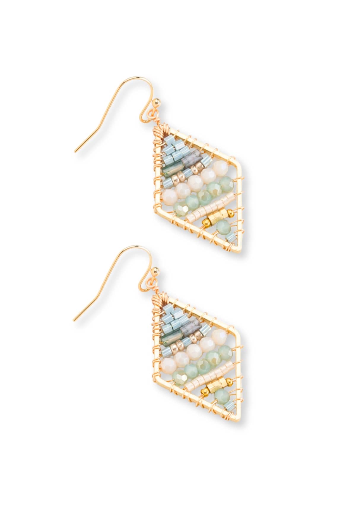 Diamond Shape Beaded Gold Earrings -Nakamol Jewelry design- Ruby Jane-