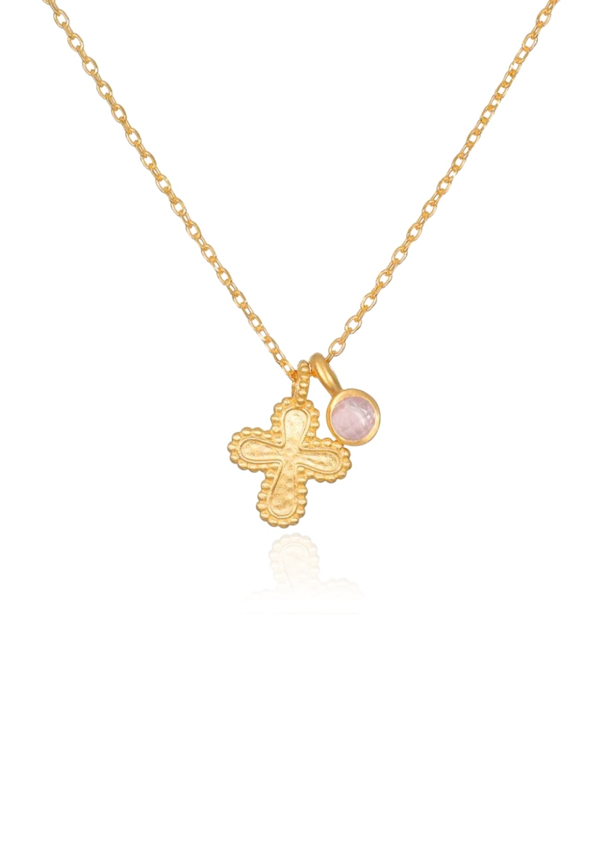 Dot Cross Pendant with Rose Quartz Bezel Necklace -Satya Jewelry- Ruby Jane-