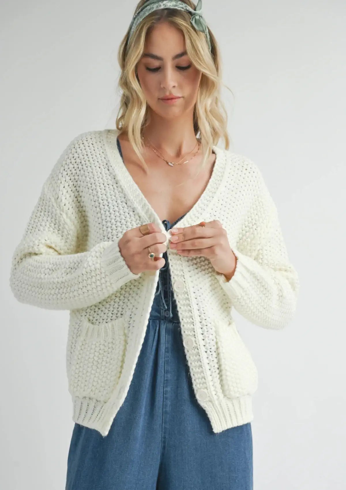 Bohemian open knit white sweater cardigan at Ruby Jane & valleygirl boutique.