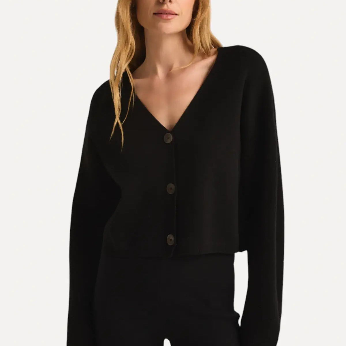 ★BORN SLIPPY★ Cloudy Ribbed ShortSleeve Cardigan Black RIBBED CARDIGAN BLACK