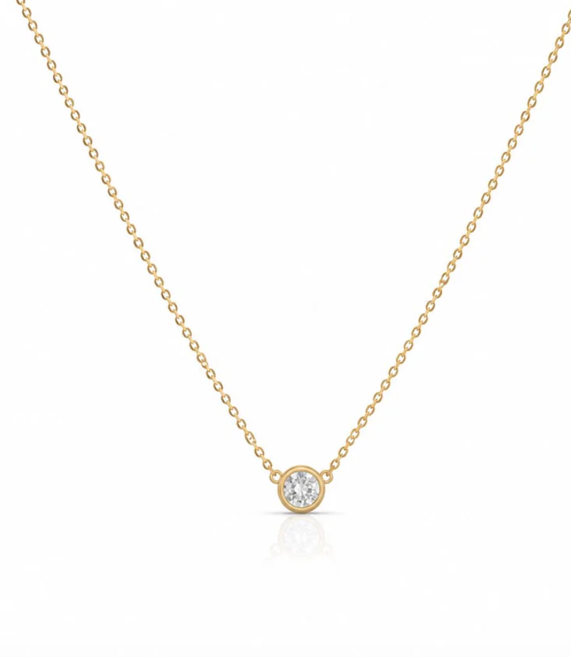 4MM Crystal Bezel on Gold Chain Necklace