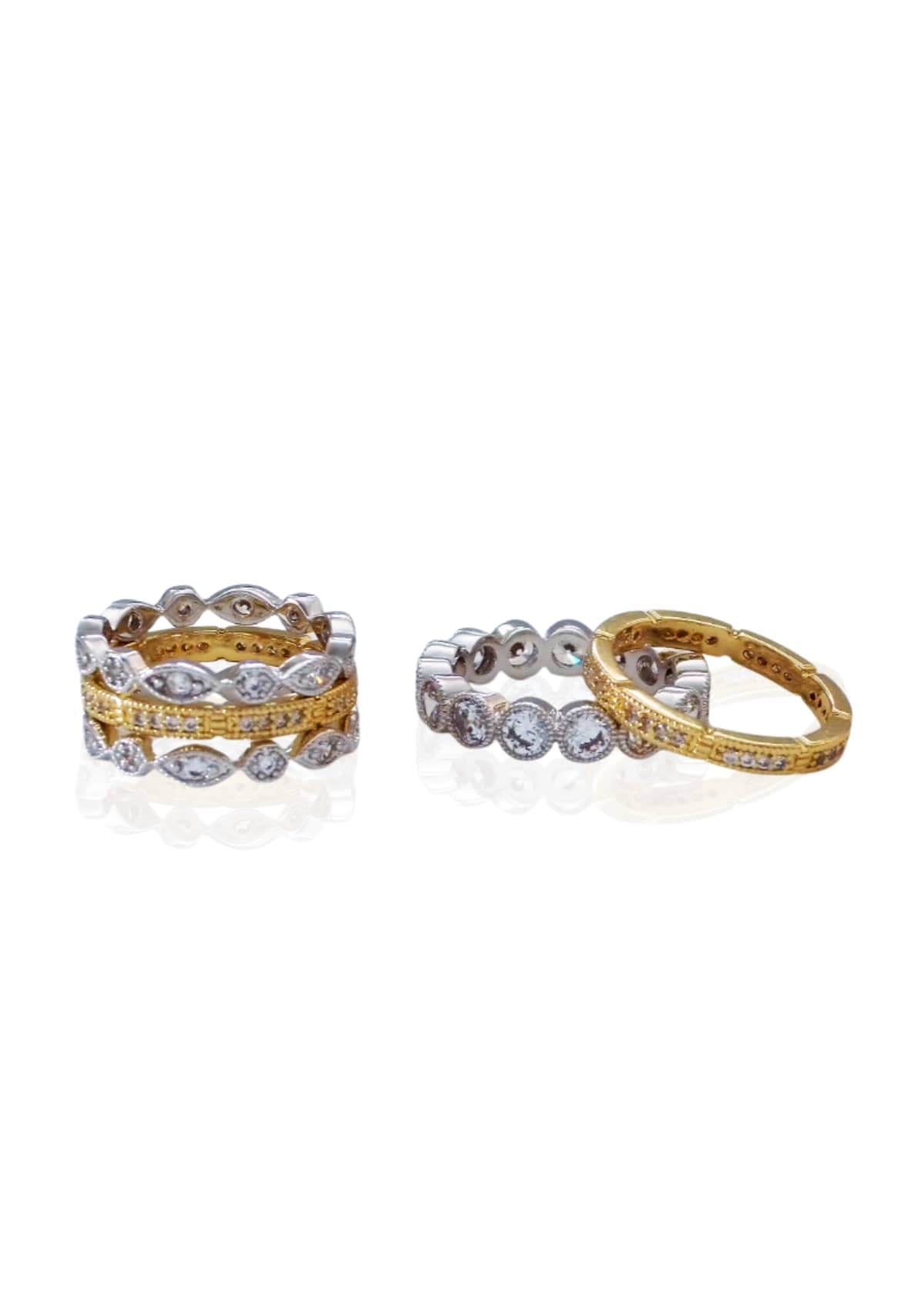 Five Band Stackable with One Large Round CZ Band and 4 Pave Bands -Be-Je Designs- Ruby Jane-
