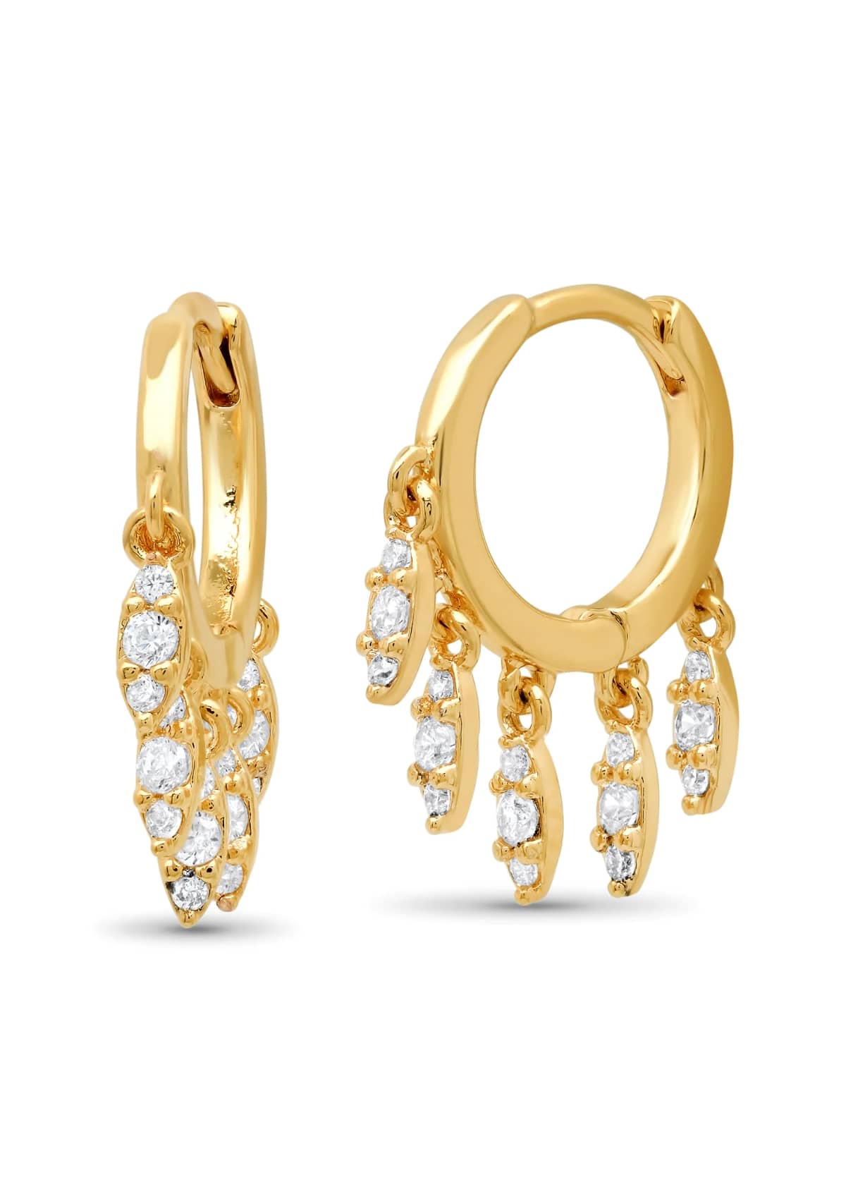 Gold Huggie Earrings with Pave CZ Marquis Shaped Charm Dangles -TAI Jewelry- Ruby Jane-