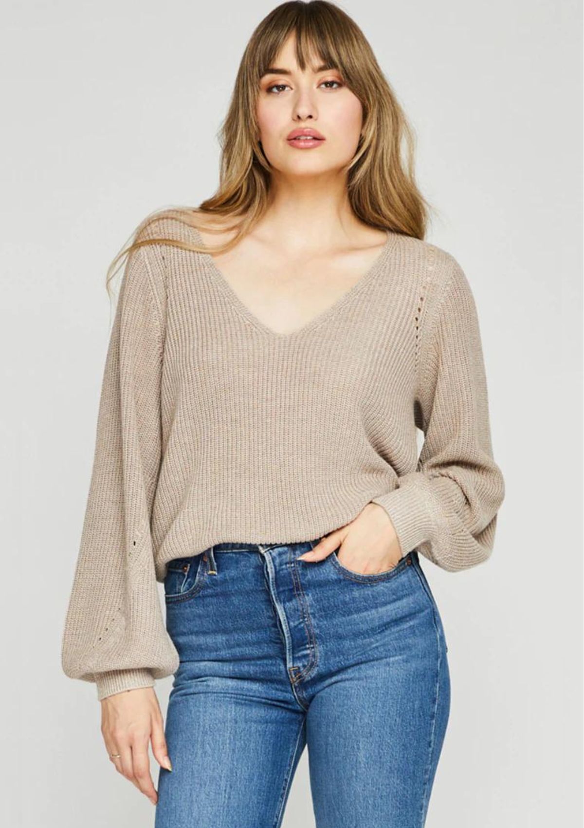 Hailey V-Neck Pullover - Heather Taupe -Gentle Fawn- Ruby Jane-