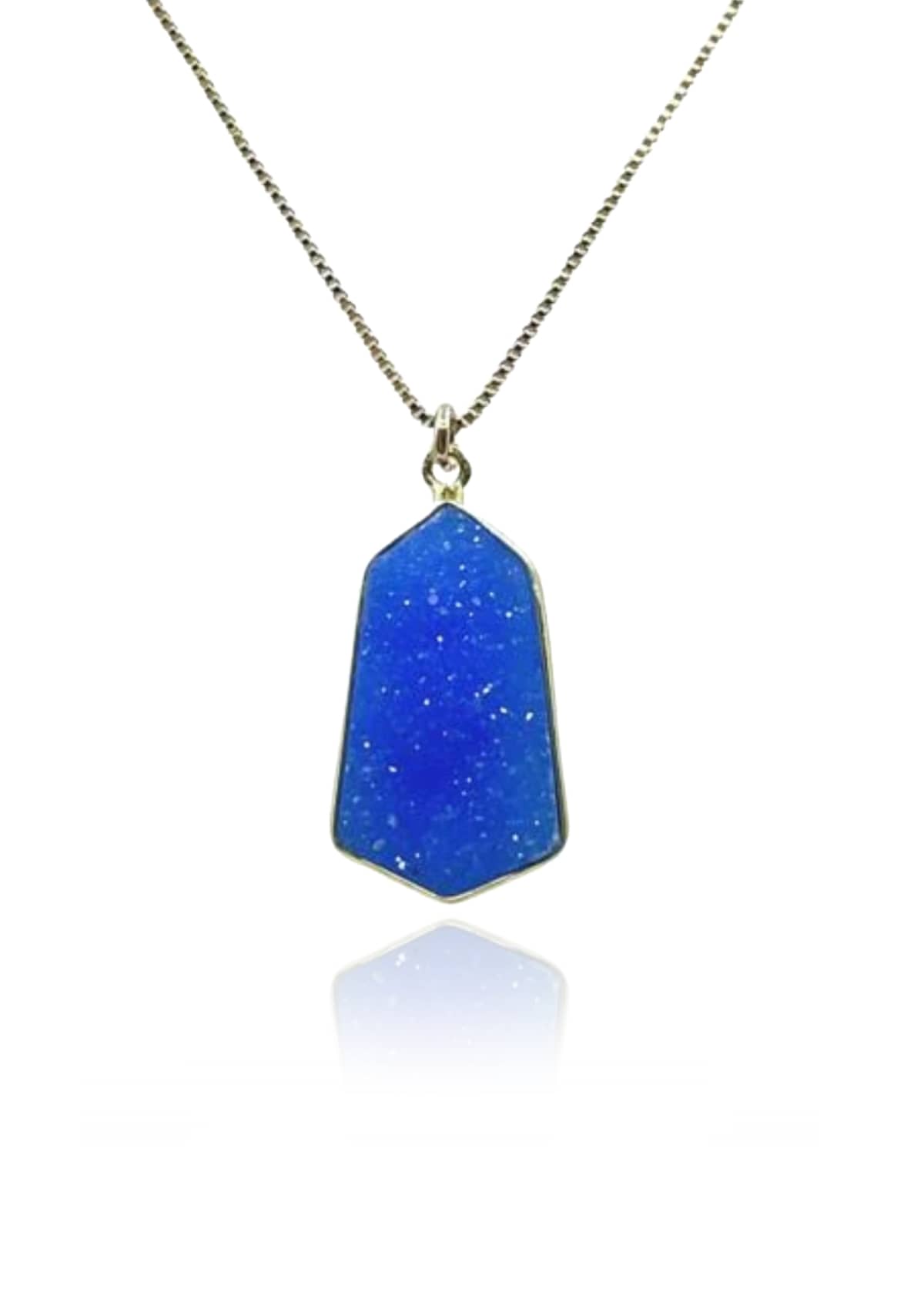 Hexagonal Stone Chain Necklace - Blue Druzy -Athena Designs- Ruby Jane-