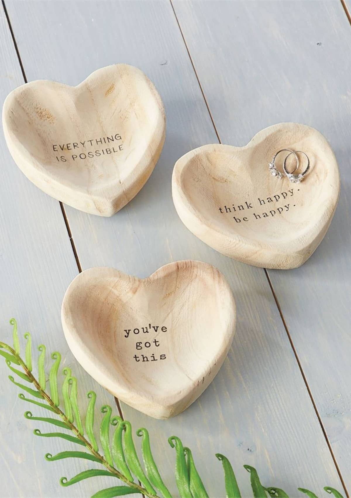 "Everything Is Possible" Wood Heart Trinket Tray