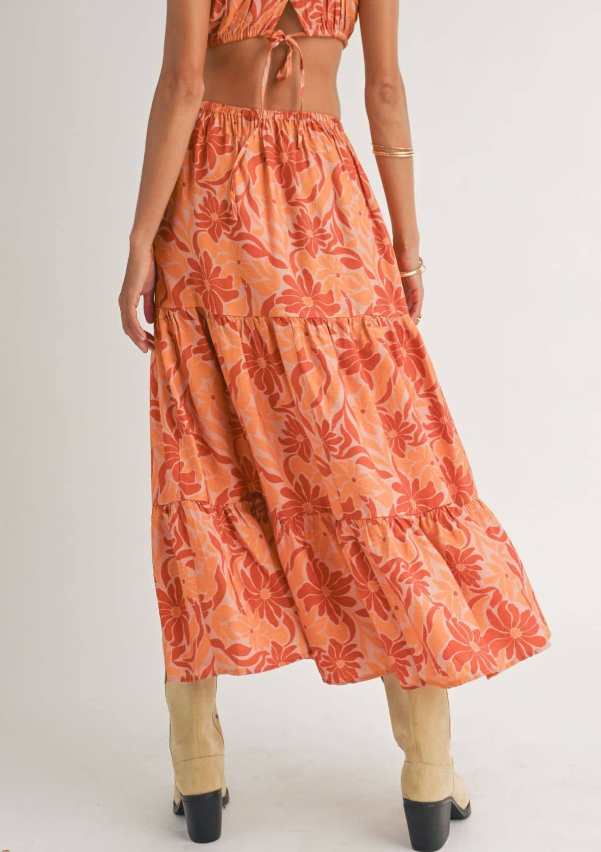 Orange and dark orange floral print.