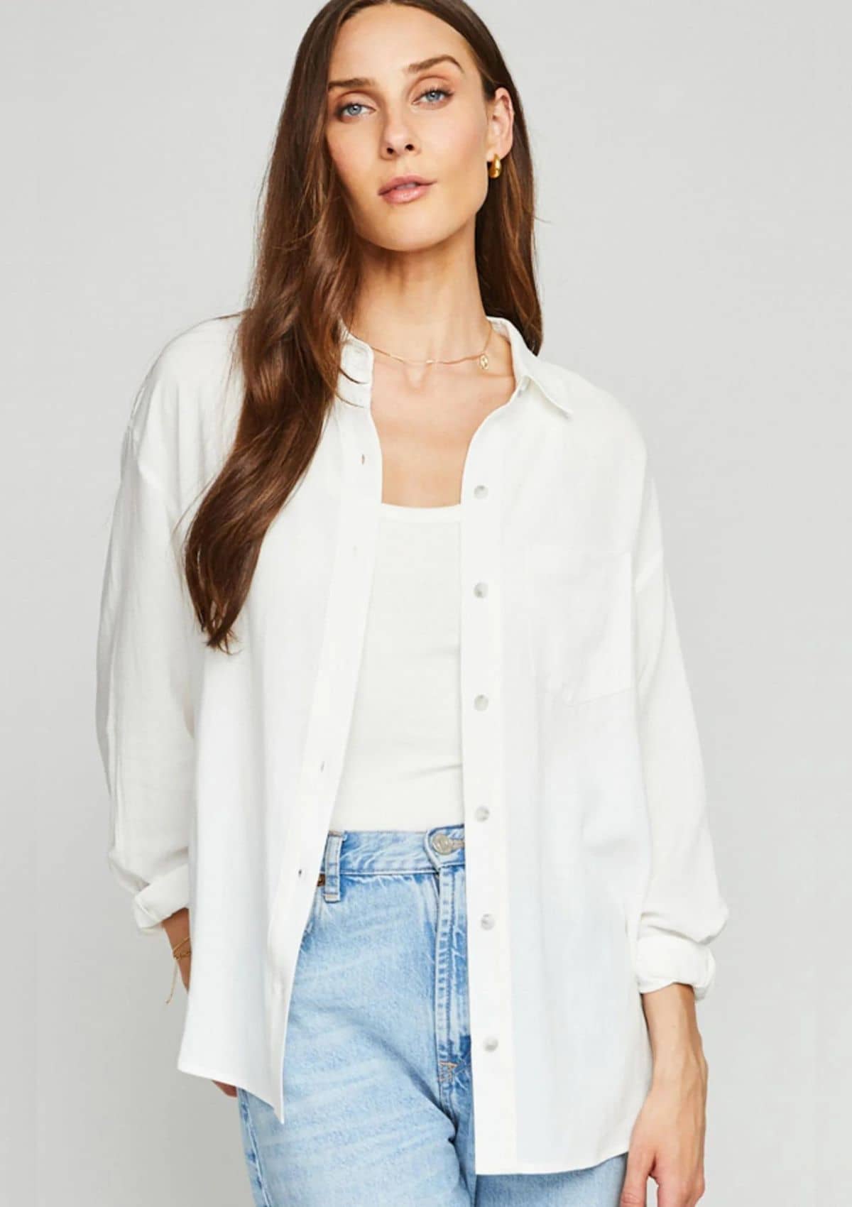 Hudson Long Sleeve Button Down Top - White -Gentle Fawn- Ruby Jane-