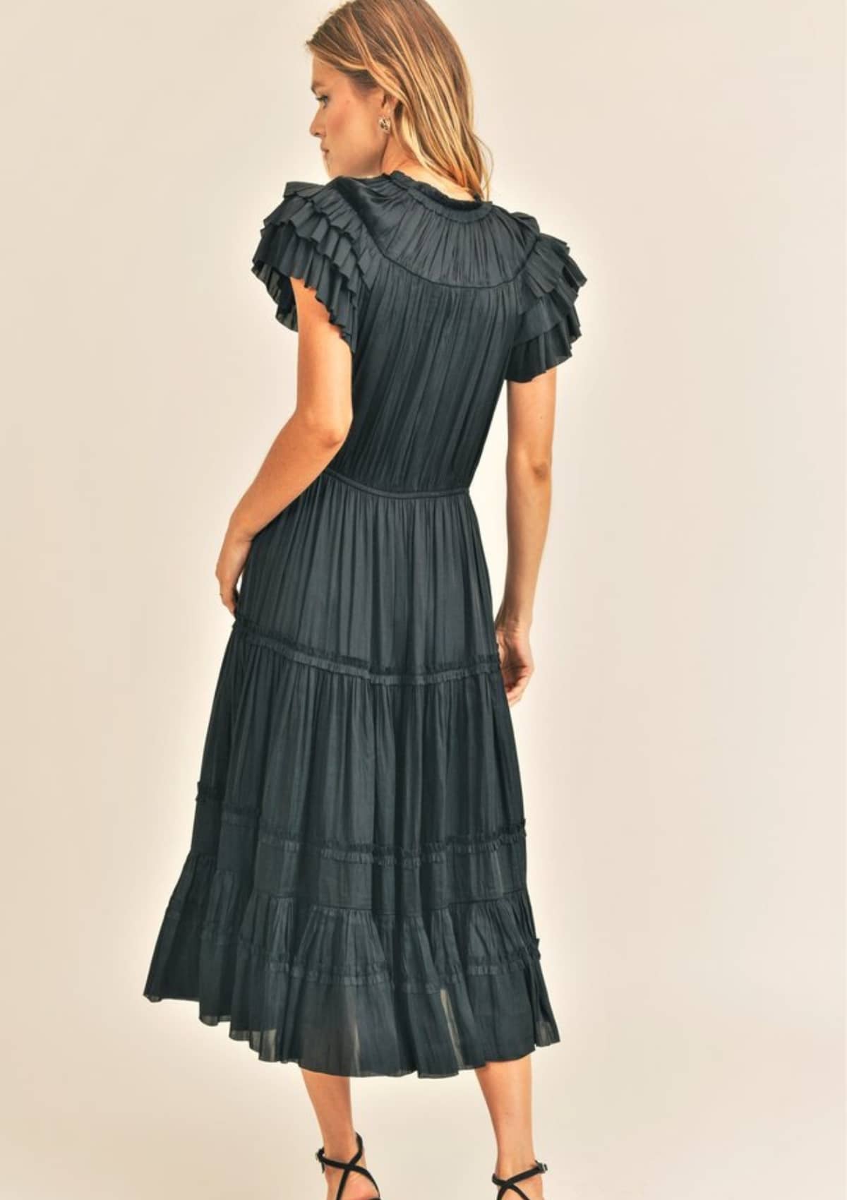 Kianna Ruffle Sleeve Dress - Black -Reset by Jane- Ruby Jane-