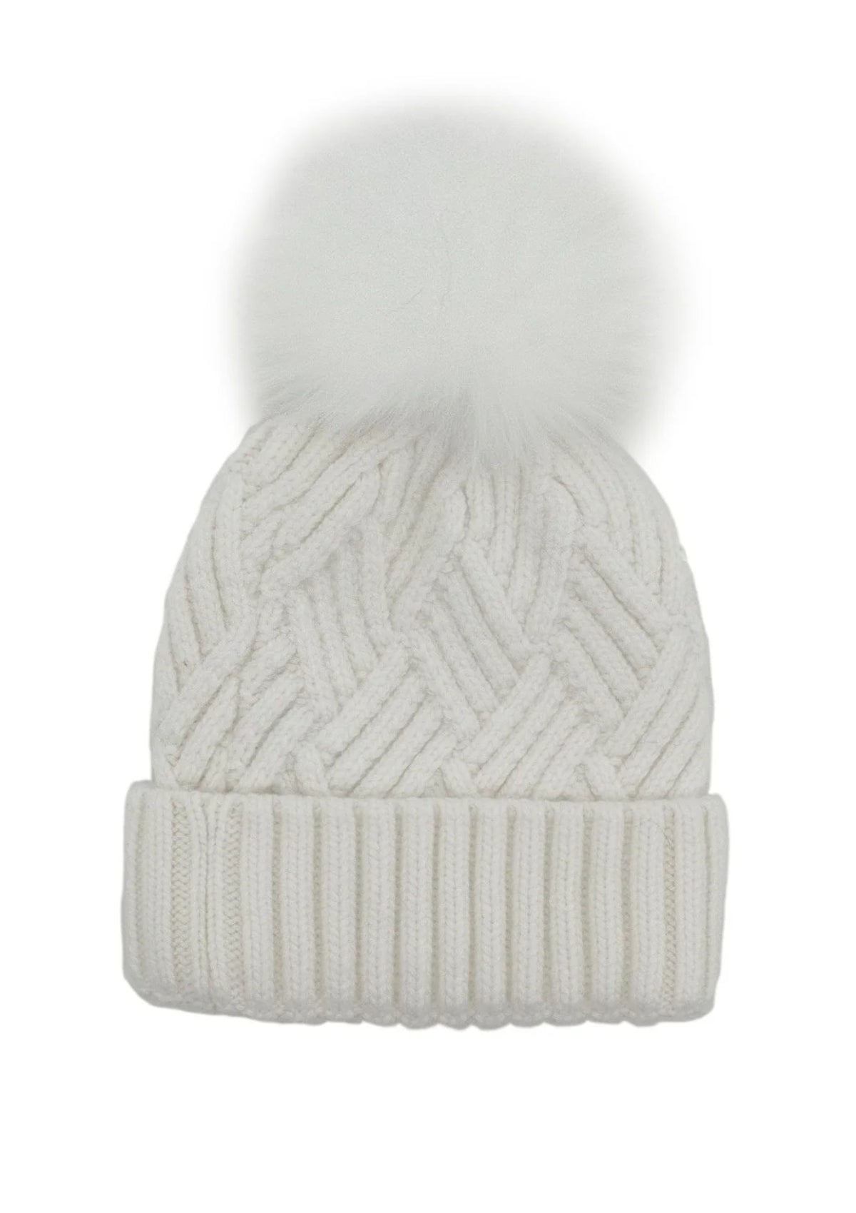 Knit White Hat with Fox Pompom -Mitchie's- Ruby Jane-
