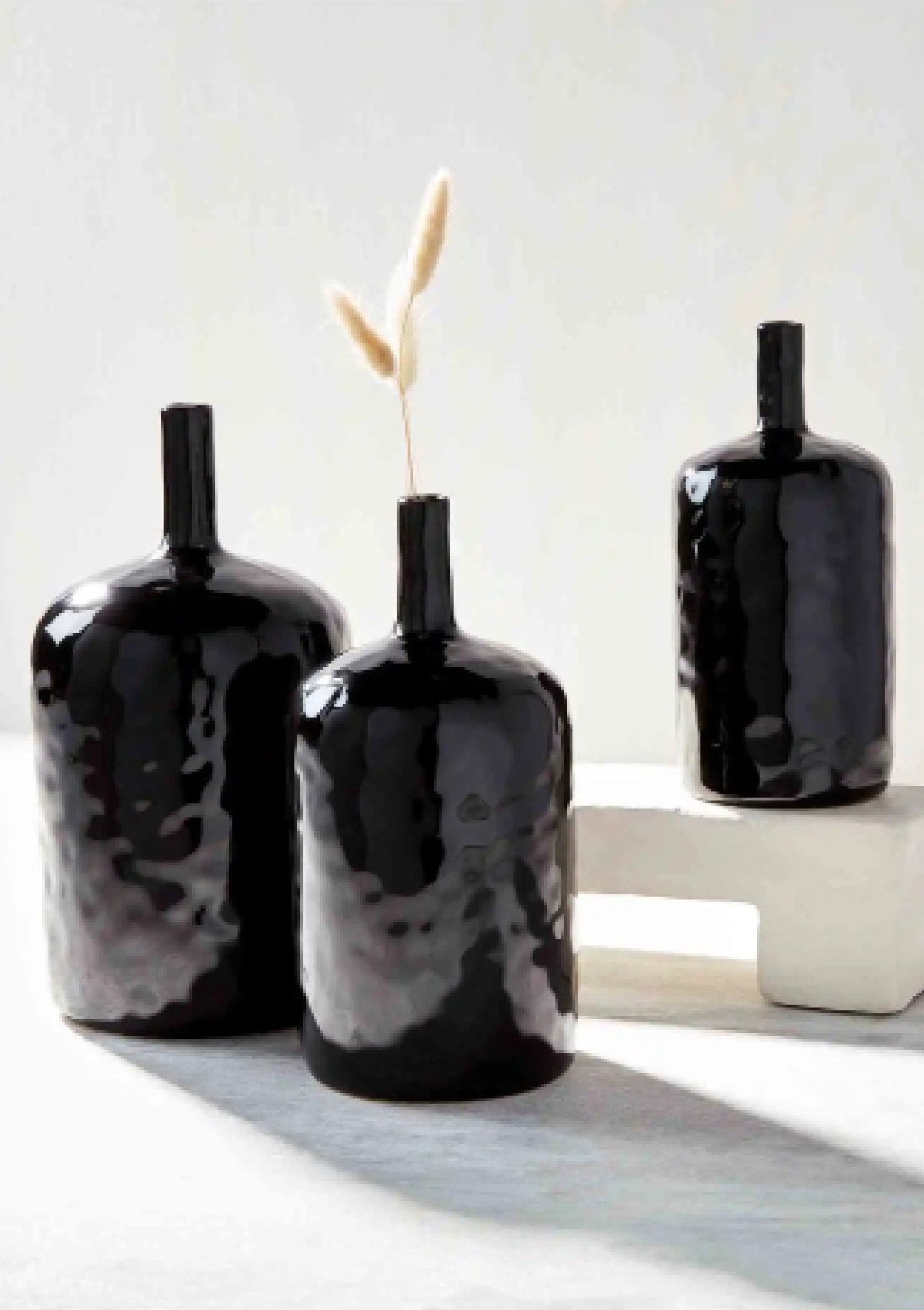 Large Black Stoneware Bottle Vase -Mud Pie- Ruby Jane-