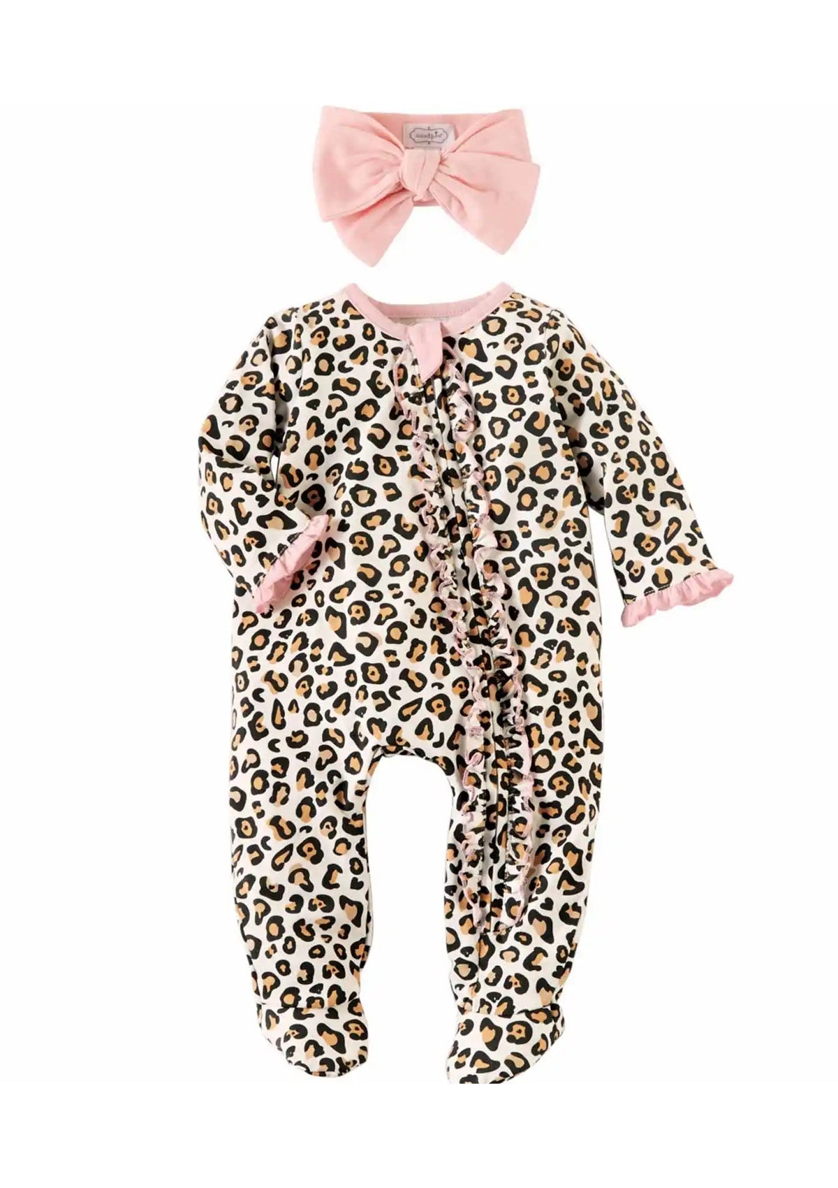Leopard Baby Sleeper + Headband Set -Mud Pie- Ruby Jane-