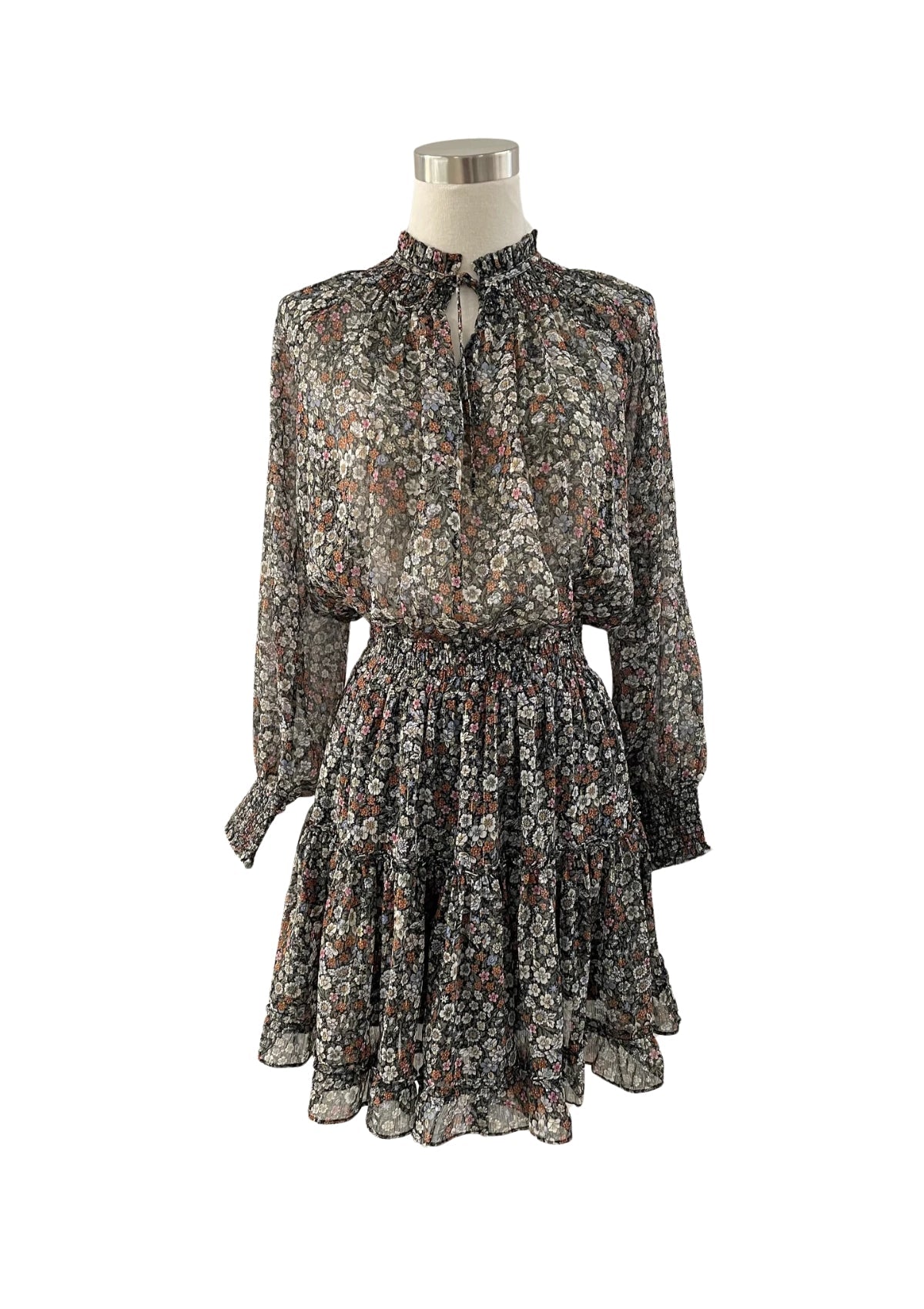 Long Sleeve V-Neck Dress in Black Rust Floral -Reset by Jane- Ruby Jane-