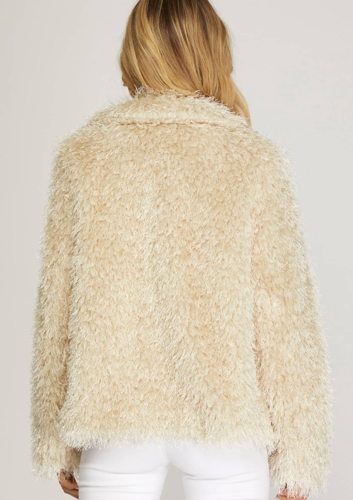 Long Sleeve Faux Fur Jacket With Pockets