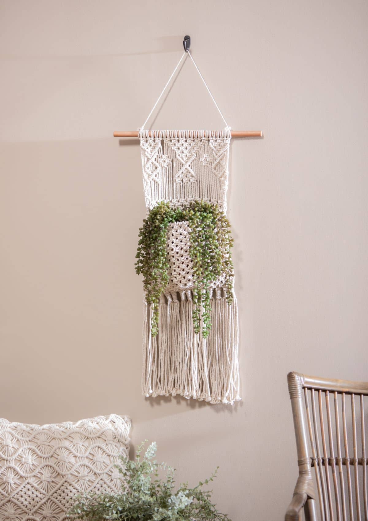 Macrame Wall Pocket Plant Cover - Natural -EVERGREEN TRADING CO LOS ANGEL- Ruby Jane-