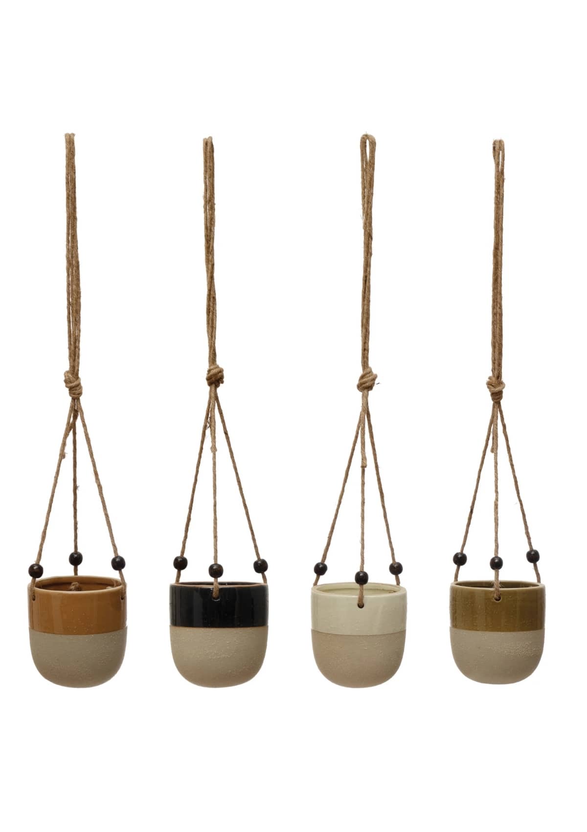 Matte/Glaze Hanging Stoneware Planter with Beads -Creative Co-op- Ruby Jane-