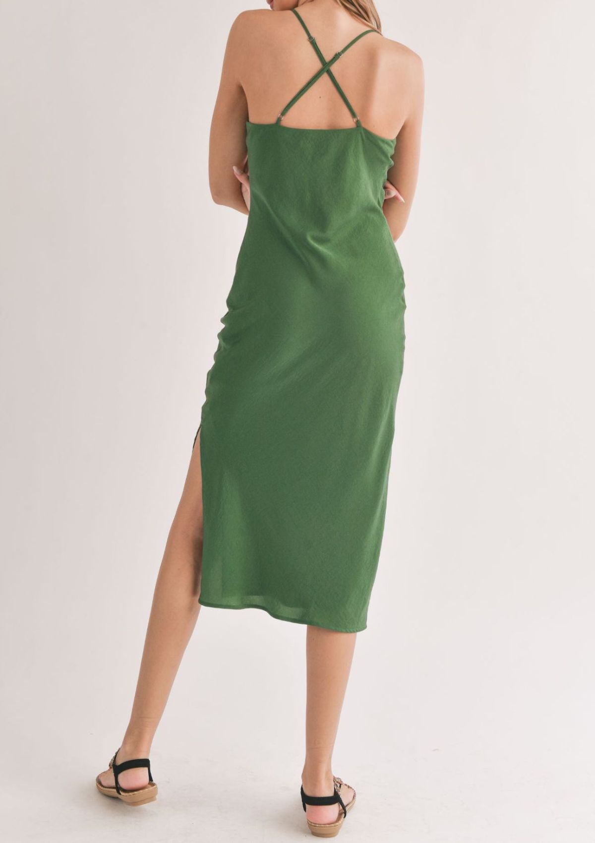 Mirage Cowl Neck Midi Dress with Shawl - Forest Green -Sadie & Sage- Ruby Jane-