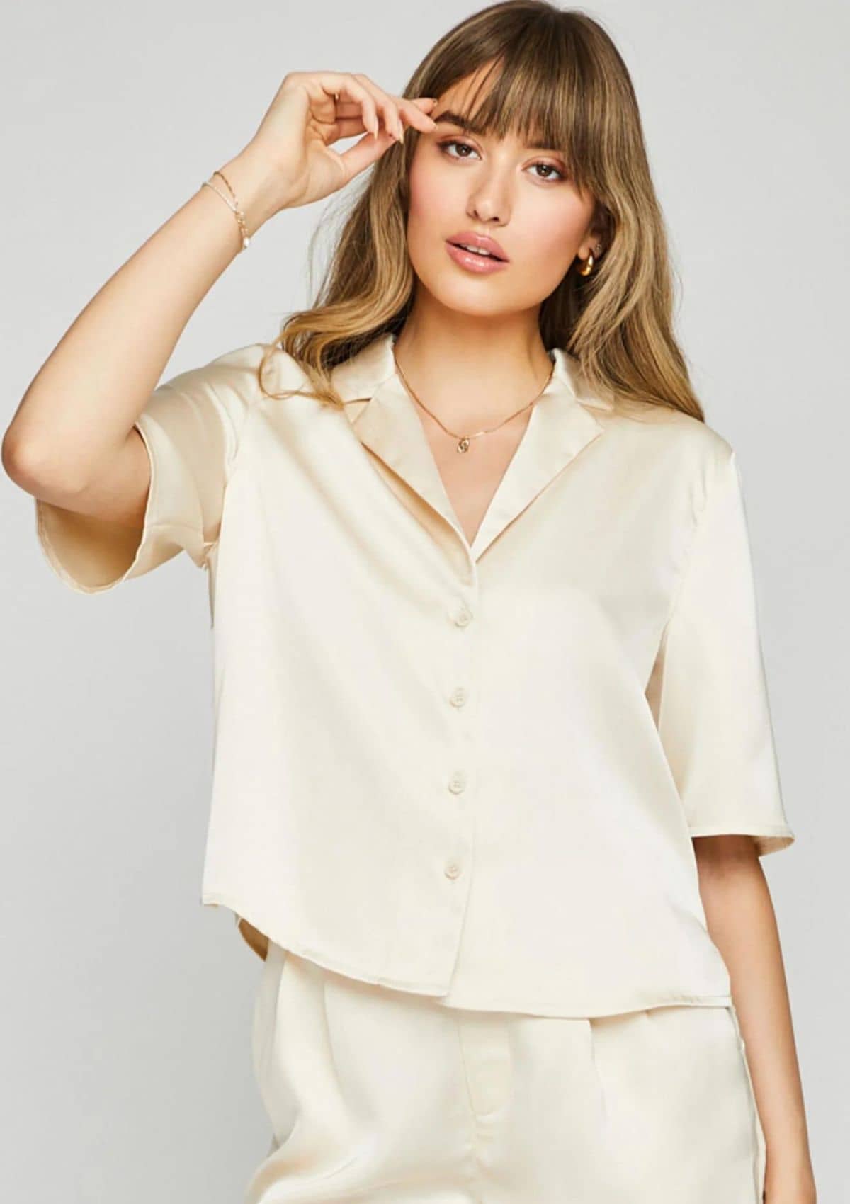 Moxie Button-Down Silk Shirt with Collar - Cream -Gentle Fawn- Ruby Jane-