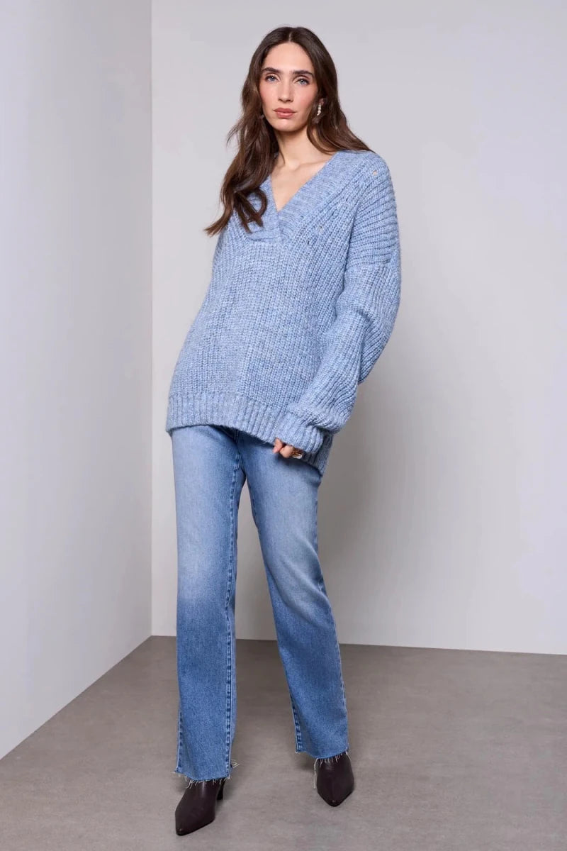 Oversized V-Neck Sweater - Satin Sky
