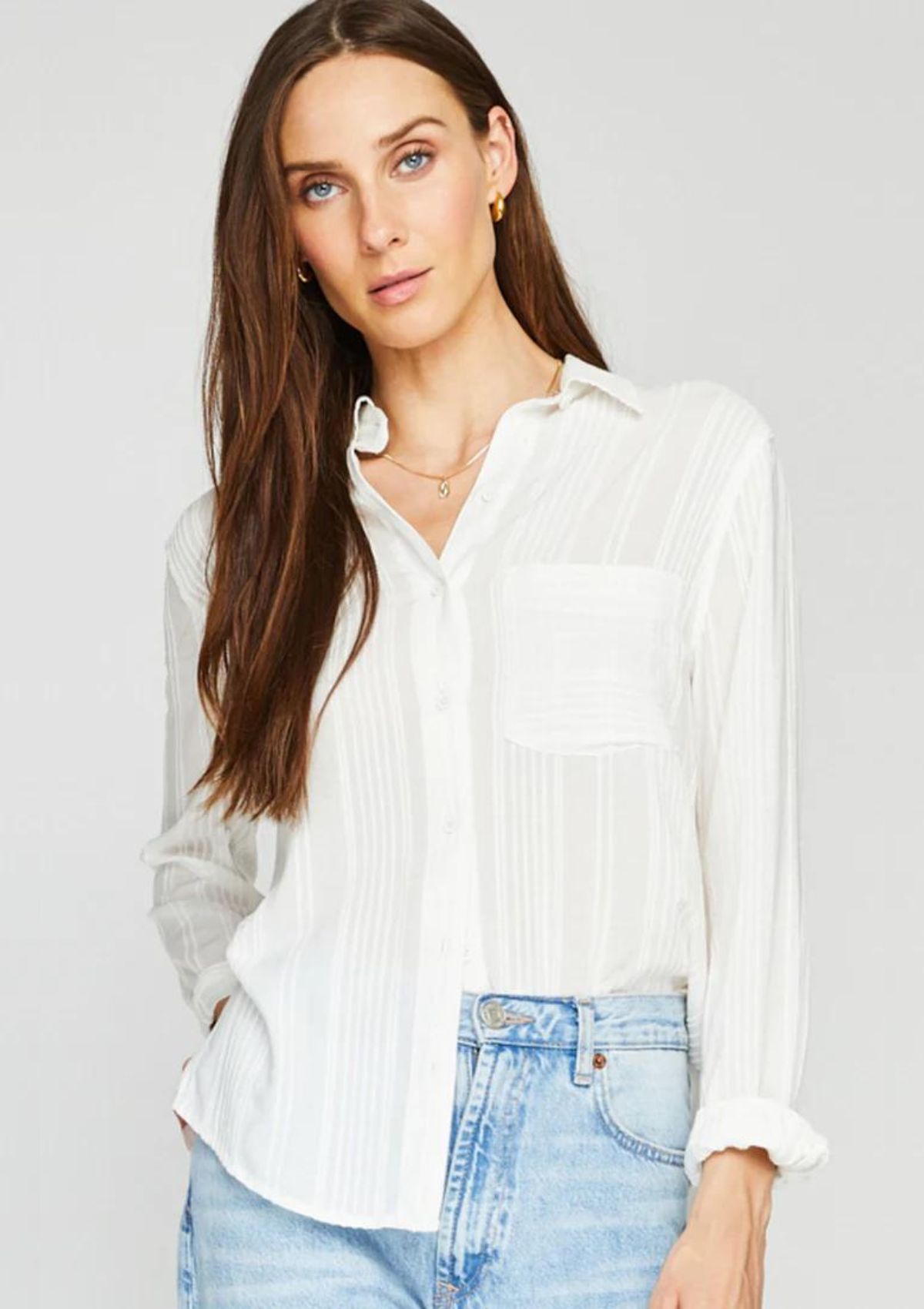 Paige Long Sleeve White Button-Down -Gentle Fawn- Ruby Jane-