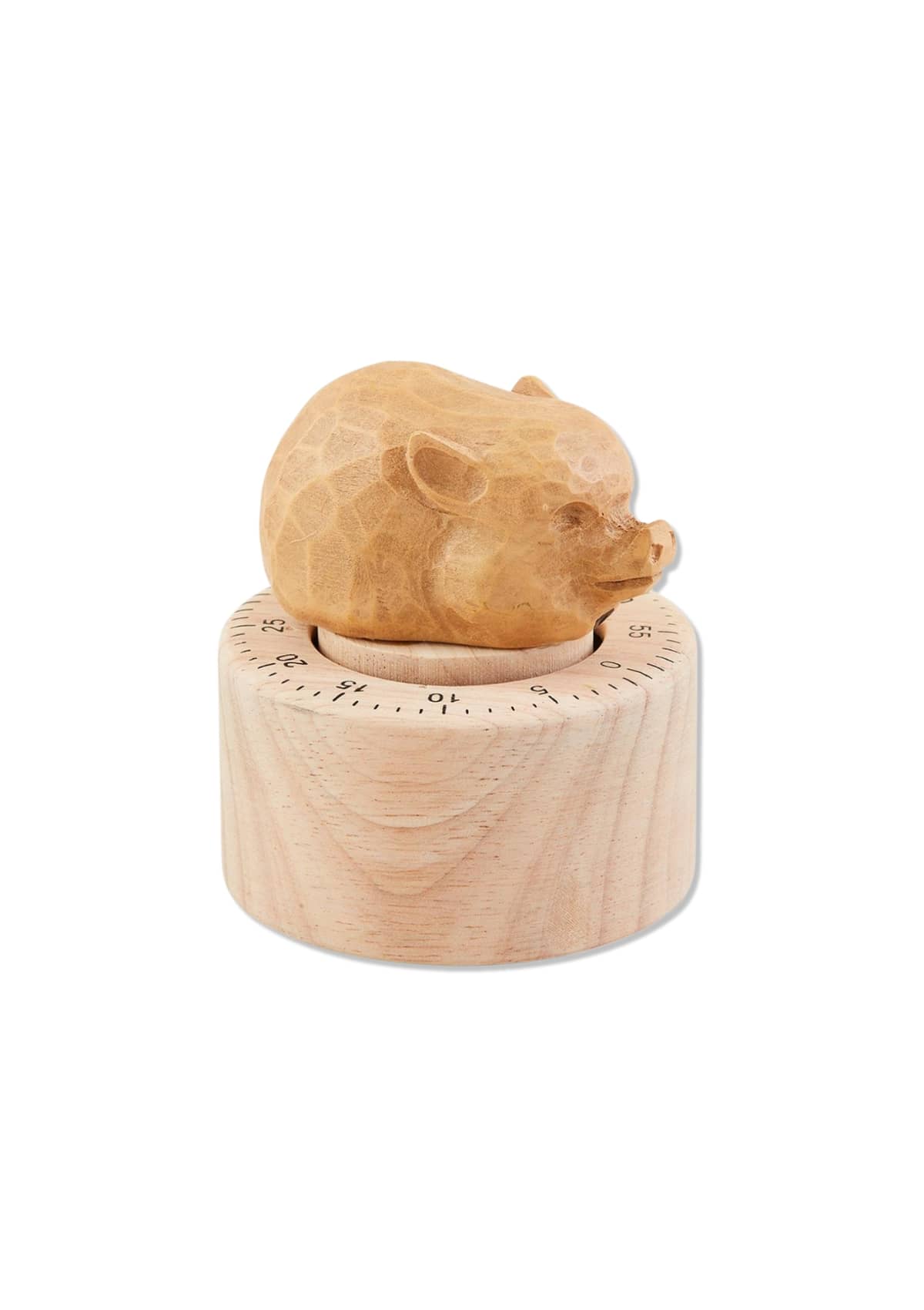 Wood timer with wood pig on top.