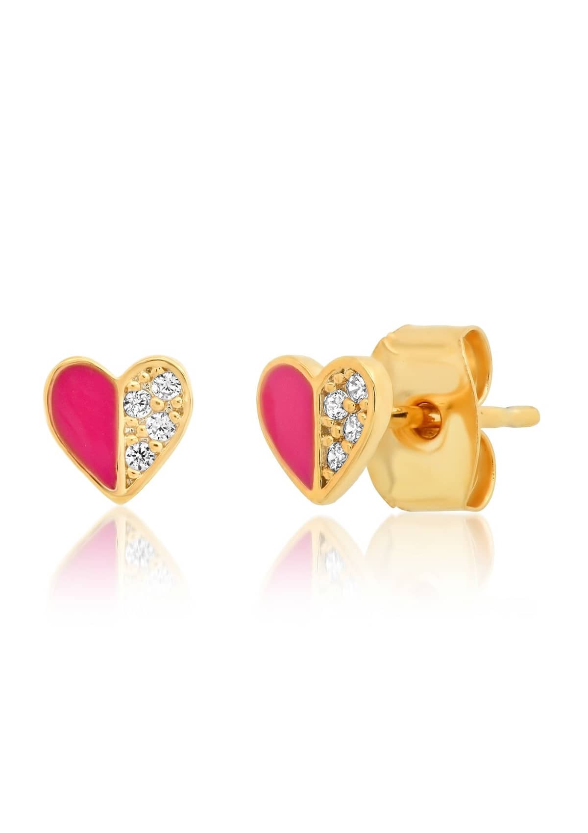 Pink Heart Enamel Stud Earrings -Tai Rittichai- Ruby Jane-