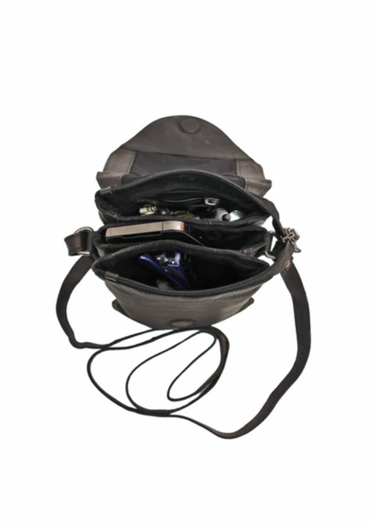 Shows items in bag.