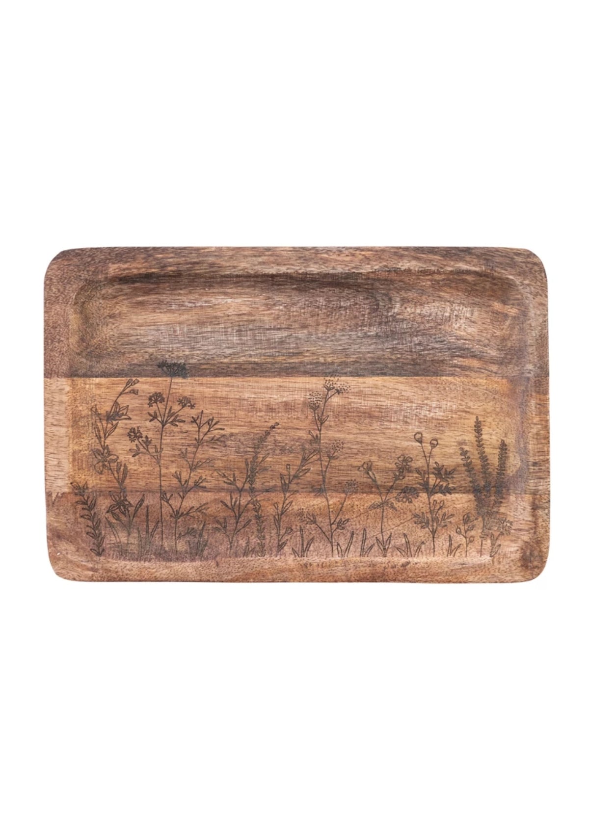 Rectangle Mango Wood Tray w/ Laser Etched Botanicals -Creative Co-op- Ruby Jane-