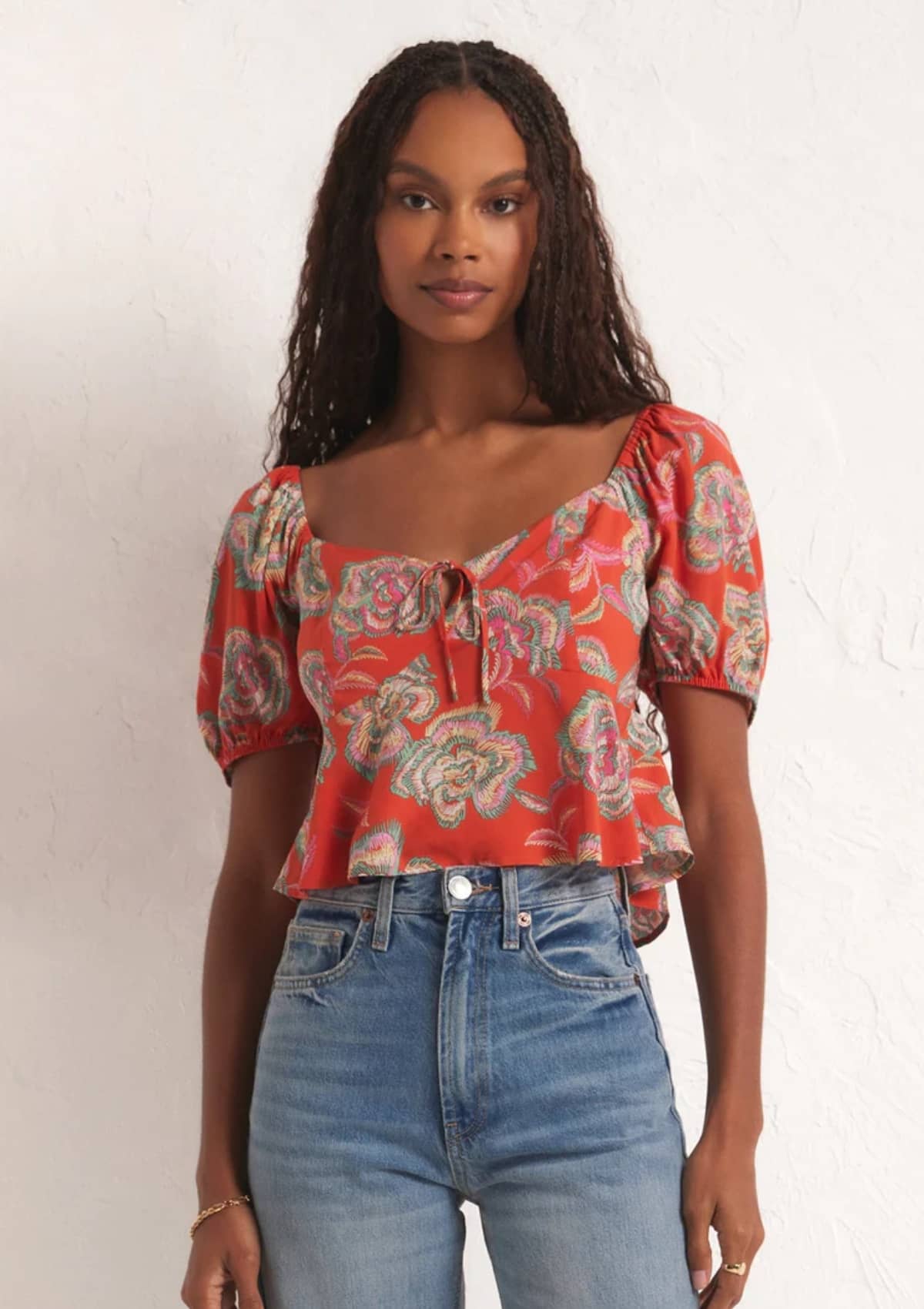 Renelle Floral Top - Tango -Z SUPPLY- Ruby Jane-