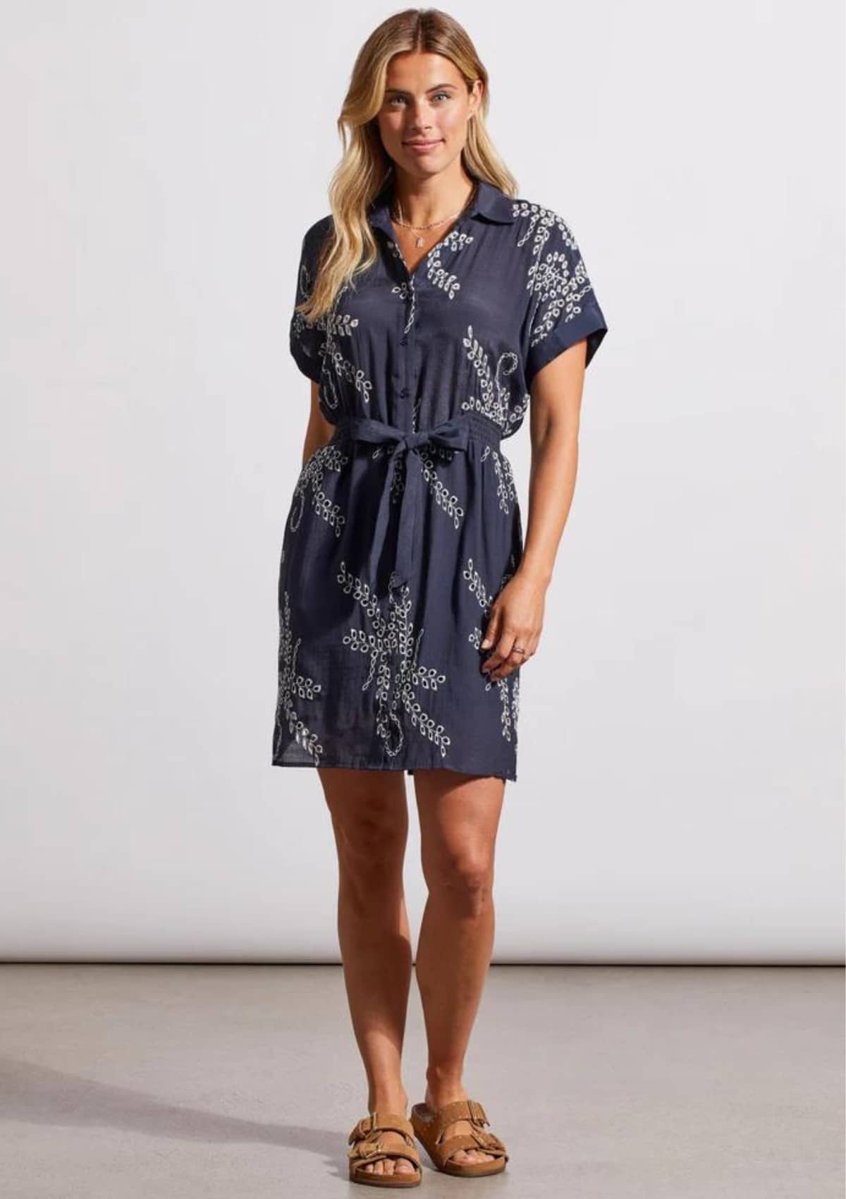 Short Sleeve Button-Front Lined Dress - Jet Blue -Tribal- Ruby Jane-