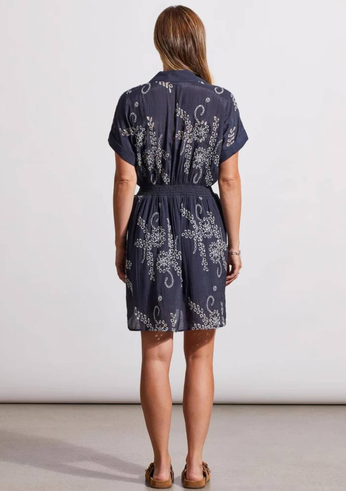Short Sleeve Button-Front Lined Dress - Jet Blue -Tribal- Ruby Jane-