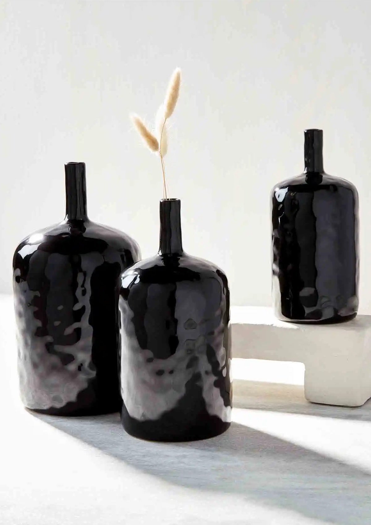 Small Black Stoneware Bottle Vase -Mud Pie- Ruby Jane-