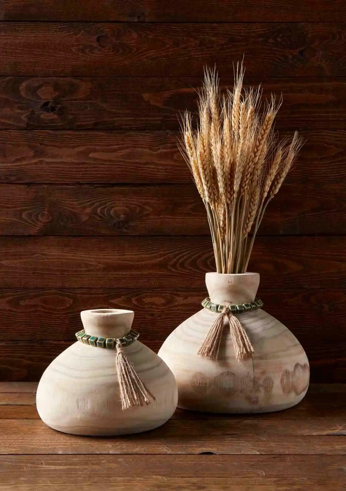 Small Paulownia Wood Vase with Ceramic Beads -Mud Pie- Ruby Jane-